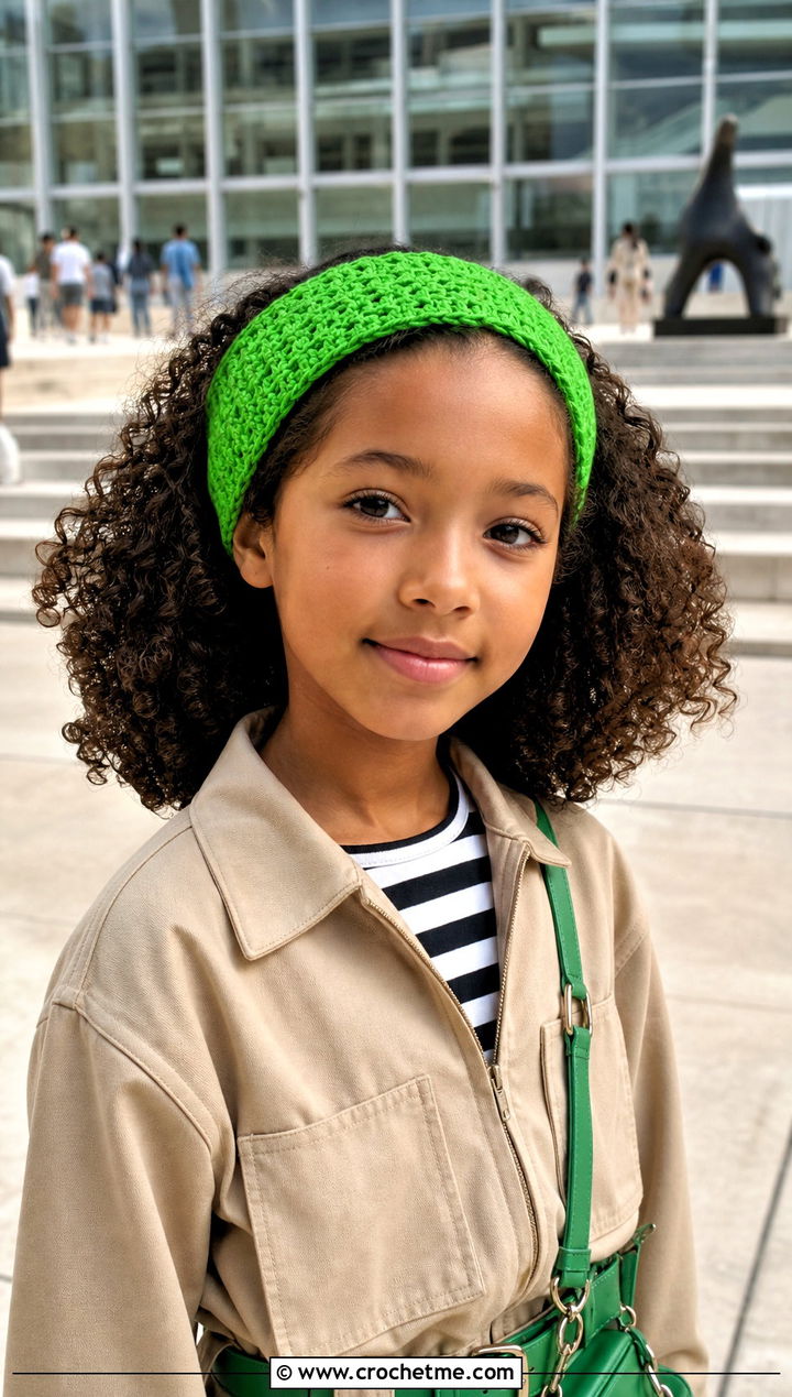Wide Crochet Headband With Utility Jumpsuit - 15 Childrens Crochet Headband outfit ideas