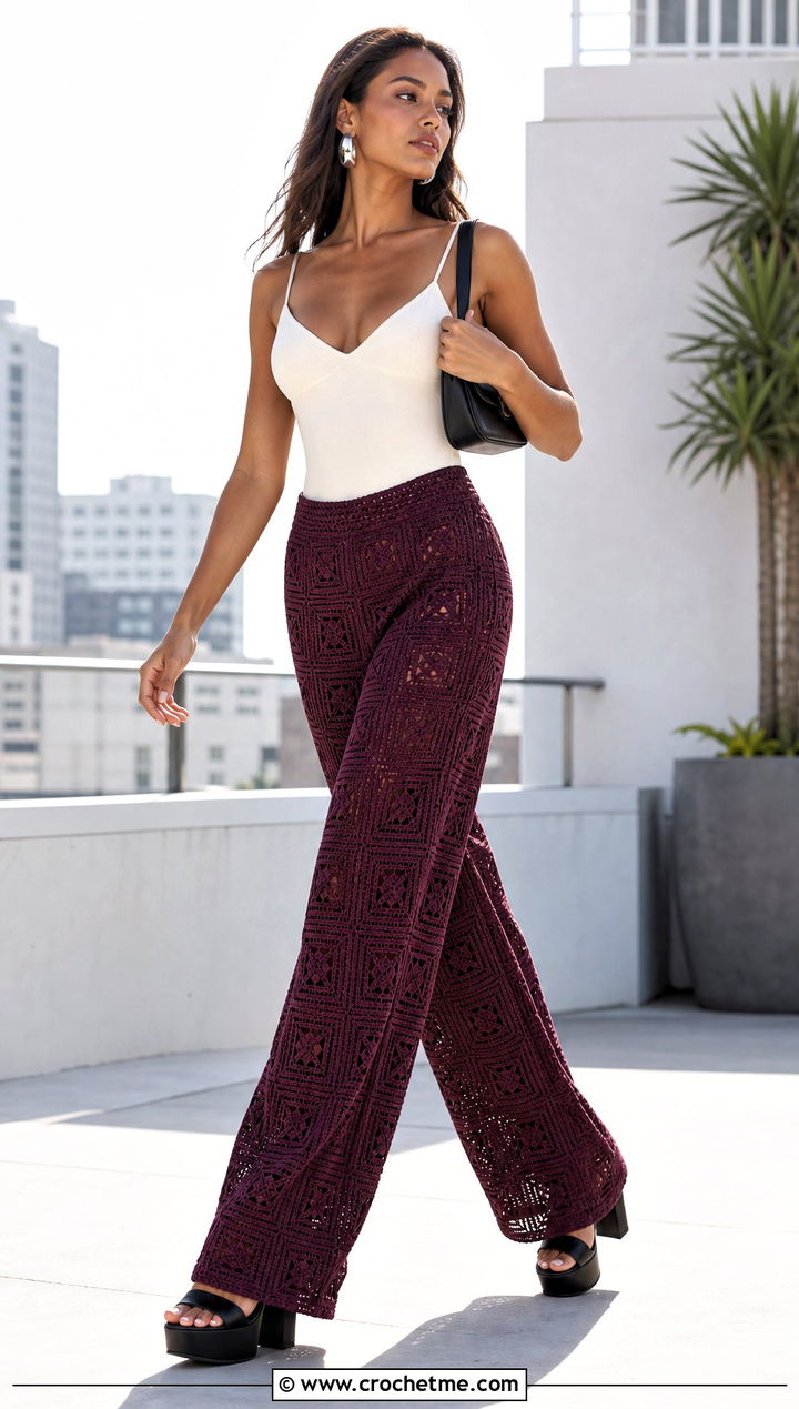 Wide Leg Crochet Pants With Fitted Bodysuit - 25 trendy crochet clothes and outfit ideas