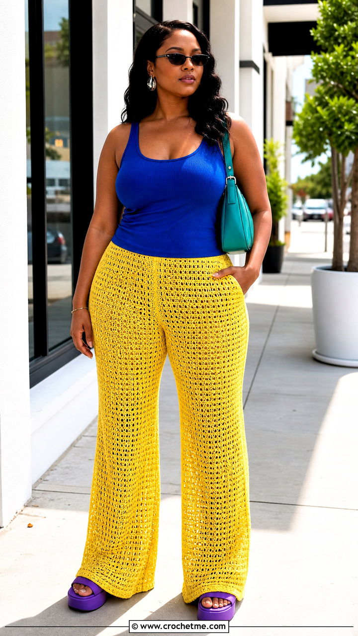 Wide Leg Crochet Pants With Fitted Tank Top - 35 crochet pants outfit ideas