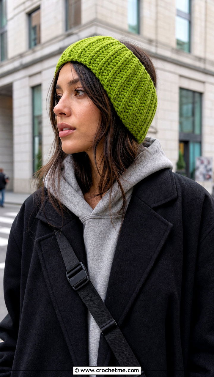 Wide Ribbed Crochet Ear Warmer With Hoodie And Overcoat - 25 Diy Crochet Headband Ear Warmers outfit ideas