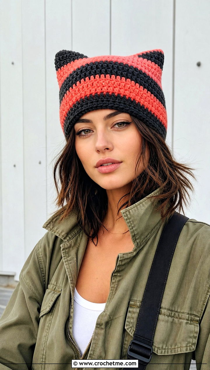 Wide Stripe Clancy Crochet Beanie With Utility Jumpsuit And Sneakers - 30 clancy beanie crochet outfit ideas