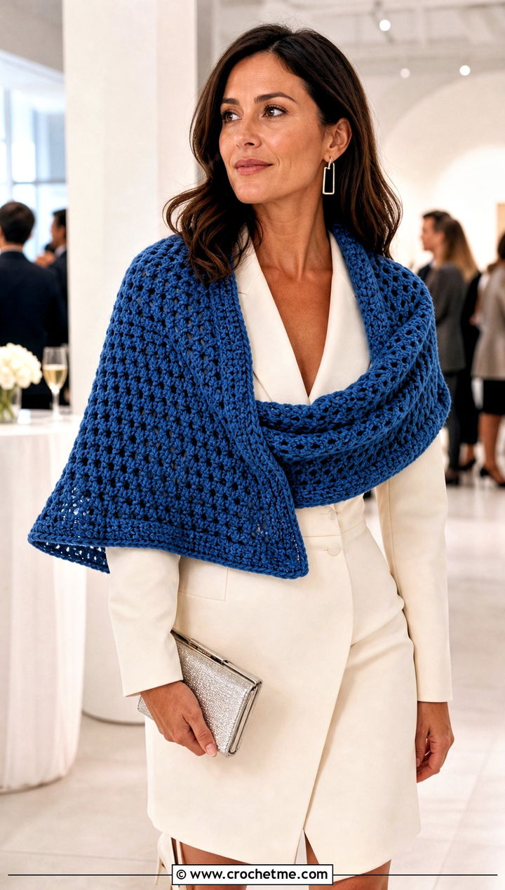 Wide Waffle Stitch Stole Scarf With Blazer Dress - 30 waffle stitch crochet scarf outfit ideas