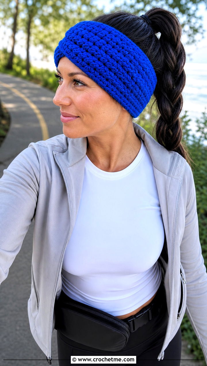 Wide Wrap Crochet Headband With Athleisure Outfit - 30 chunky crochet headband outfit ideas
