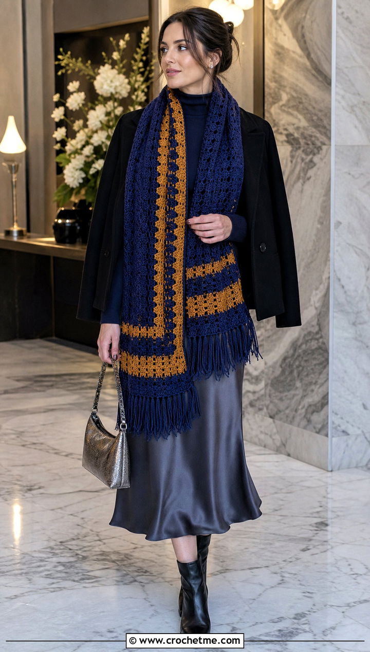 Wide Wrap Crochet Ravenclaw Scarf With Satin Slip Skirt - 35 crochet ravenclaw scarf outfit ideas