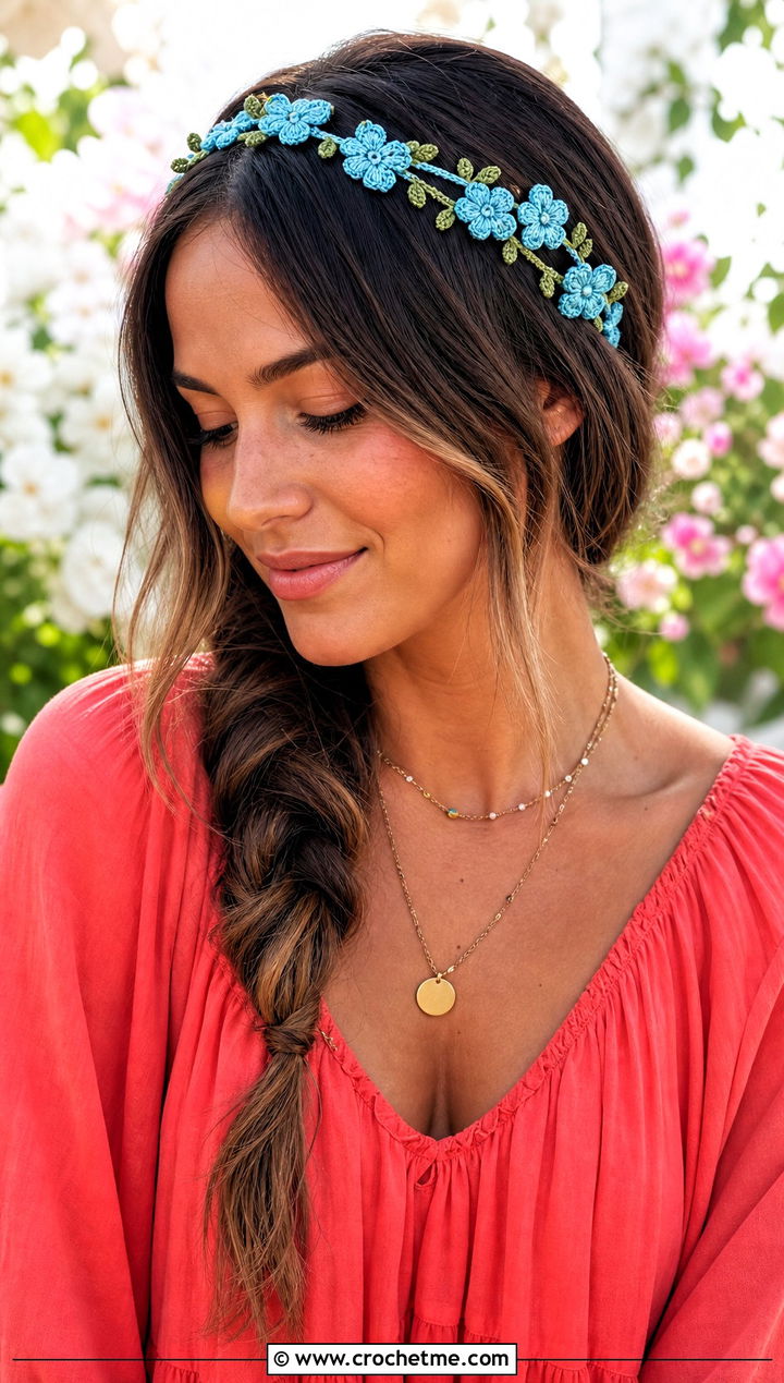 Wildflower Vine Elastic Crochet Headband With Maxi Dress Outfit - 15 crochet flower headband with elastic outfit ideas