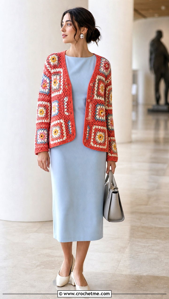 Willow Granny Square Cardigan With Column Dress - 35 Willow Granny Square Cardigan outfit ideas