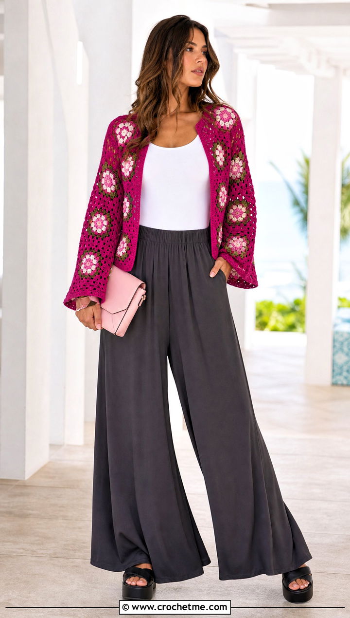 Willow Granny Square Cardigan With Palazzo Pants - 35 Willow Granny Square Cardigan outfit ideas