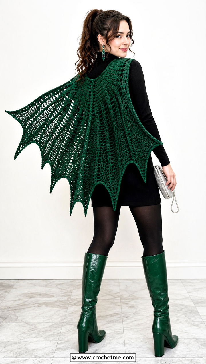 Winged Crochet Super Hero Cape With Mini Dress - 25 Crochet Super Hero Cape outfit ideas