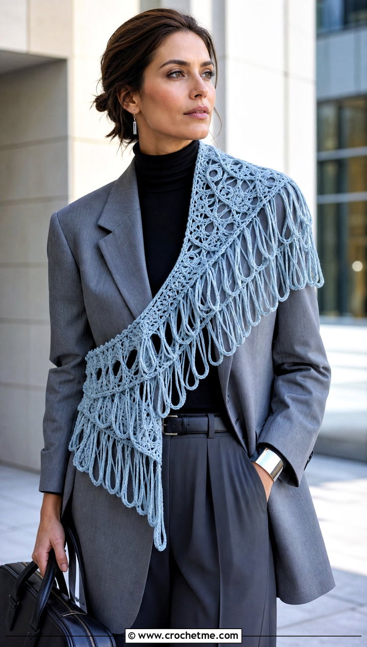 Witchy Broomstick Lace Crochet Shawl With Blazer - 25 Witchy Crochet Shawl outfit ideas