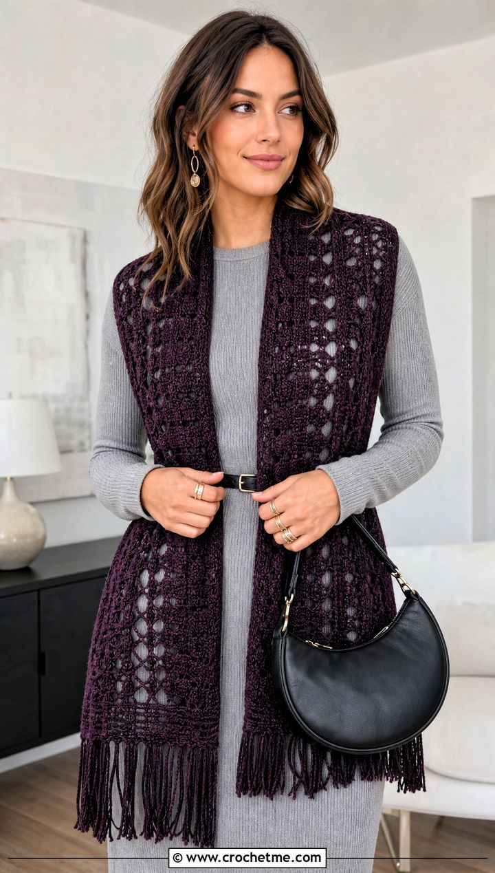 Witchy Rectangular Crochet Stole With Knit Dress - 25 Witchy Crochet Shawl outfit ideas