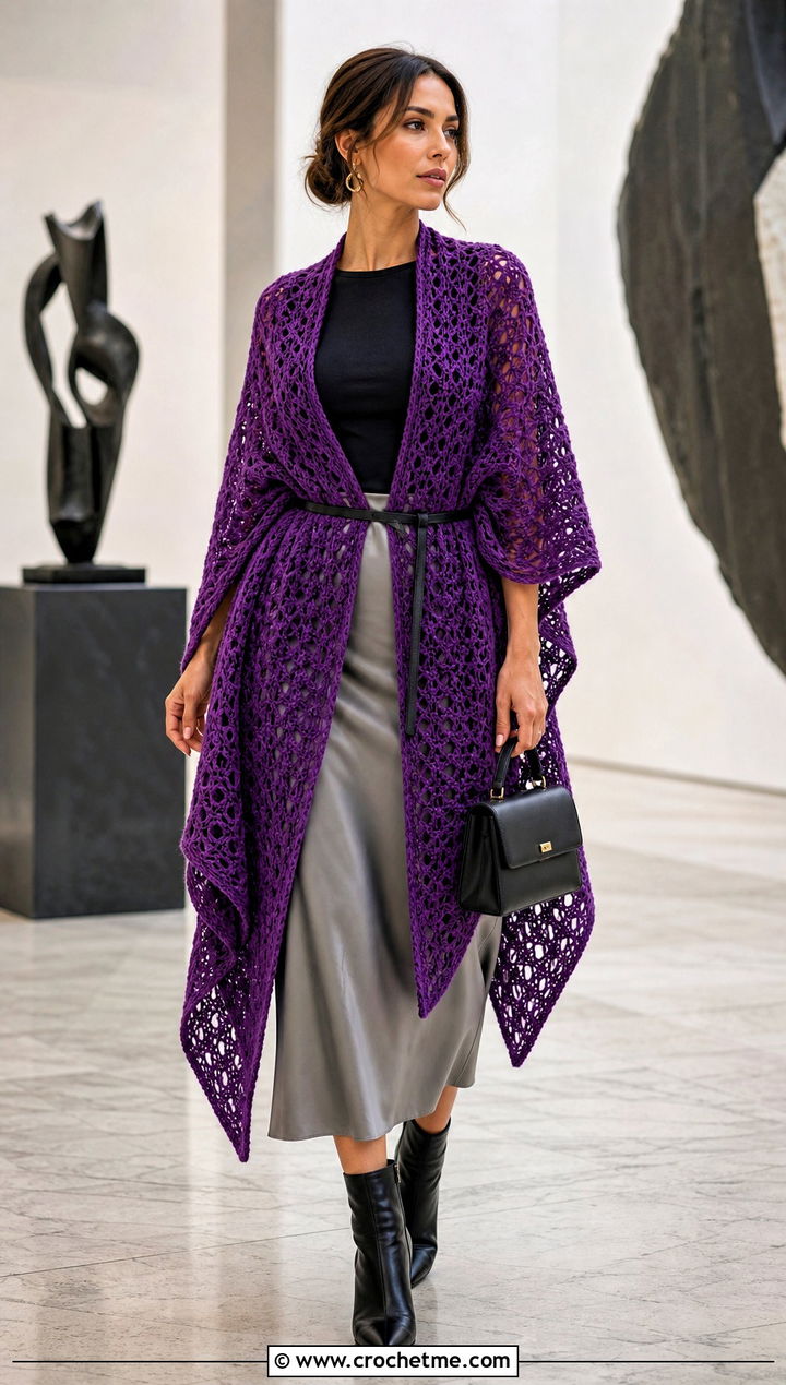Witchy Ruana Crochet Shawl With Satin Skirt - 25 Witchy Crochet Shawl outfit ideas