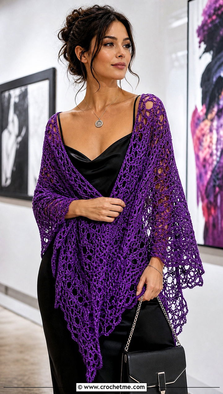 Witchy Triangle Lace Crochet Shawl With Black Slip Dress - 25 Witchy Crochet Shawl outfit ideas