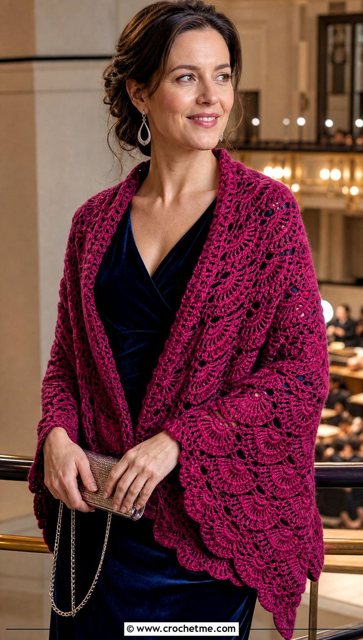 Witchy Virus Stitch Crochet Shawl With Velvet Dress - 25 Witchy Crochet Shawl outfit ideas
