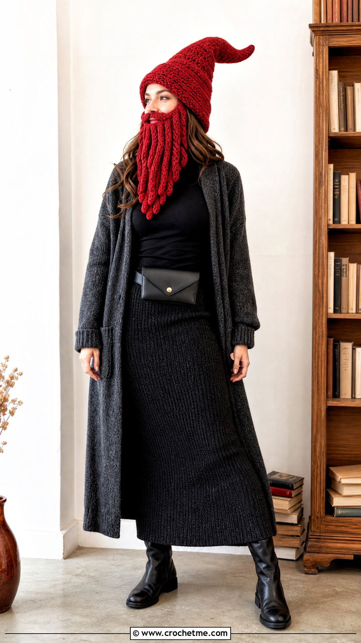 Wizard Beard Hat With Long Cardigan - 35 crochet beard hat outfit ideas