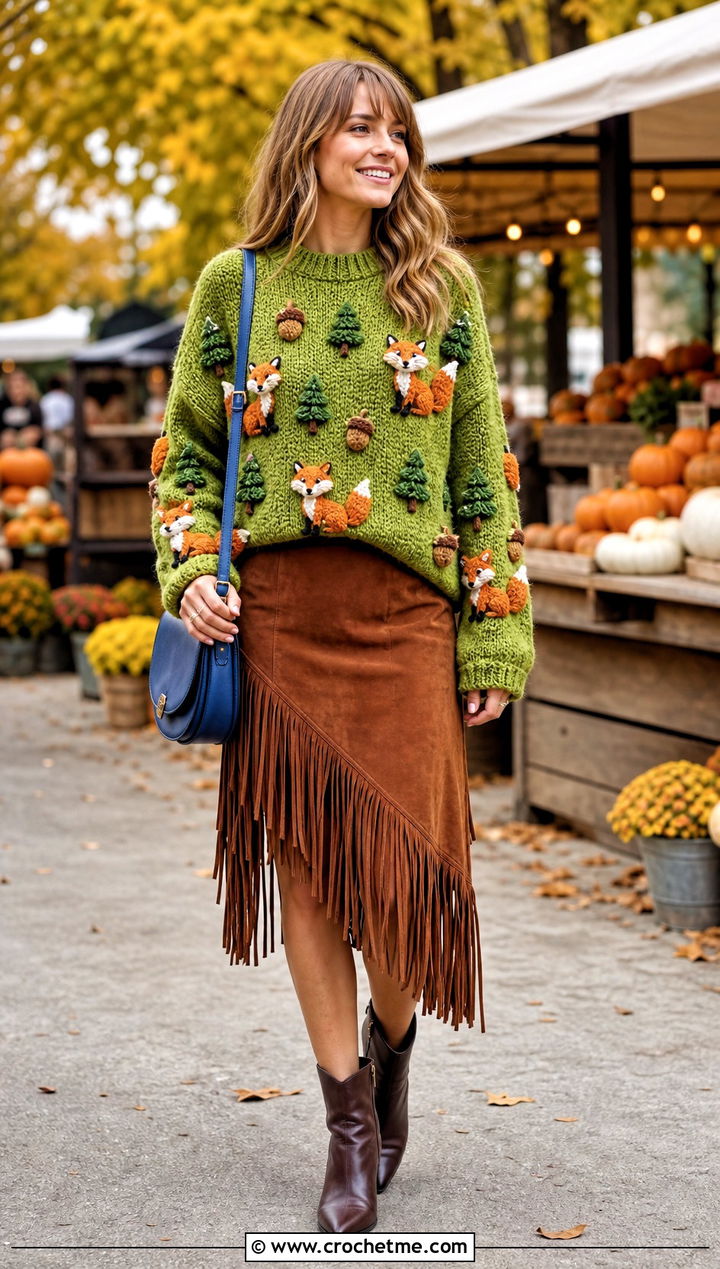 Woodland Amigurumi Sweater With Suede Fringe Skirt - 30 amigurumi sweater outfit ideas