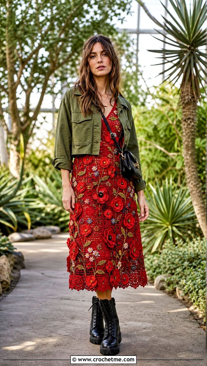 Woodland Flower Crochet Dress With Lace Up Boots - 35 fantasy crochet clothes and outfit ideas