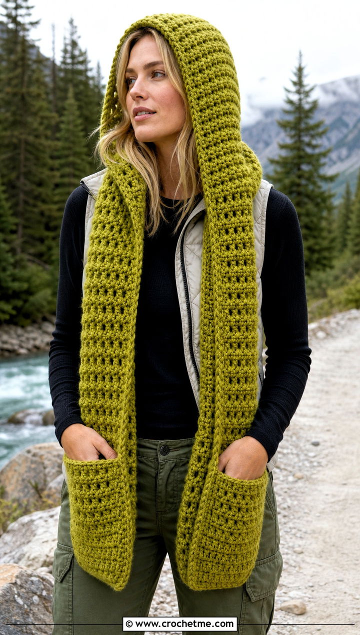Woodland Hooded Crochet Scarf With Cargo Pants - 15 Woodland Hooded Crochet Scarf outfit ideas