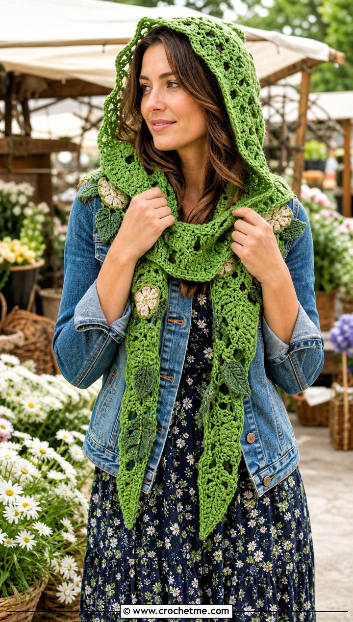 Woodland Hooded Crochet Scarf With Floral Maxi Dress - 15 Woodland Hooded Crochet Scarf outfit ideas