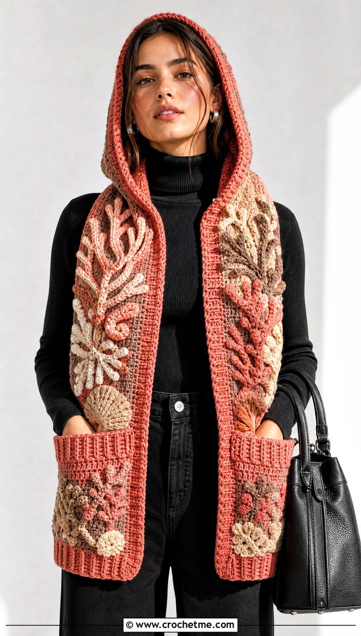 Woodland Hooded Crochet Scarf With Monochrome Black Outfit - 15 Woodland Hooded Crochet Scarf outfit ideas