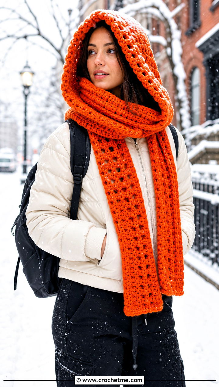 Woodland Hooded Crochet Scarf With Puffer Jacket - 15 Woodland Hooded Crochet Scarf outfit ideas