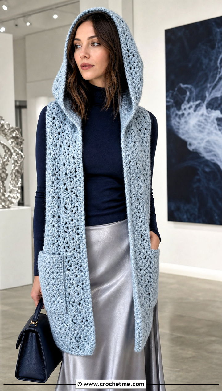 Woodland Hooded Crochet Scarf With Satin Midi Skirt - 15 Woodland Hooded Crochet Scarf outfit ideas