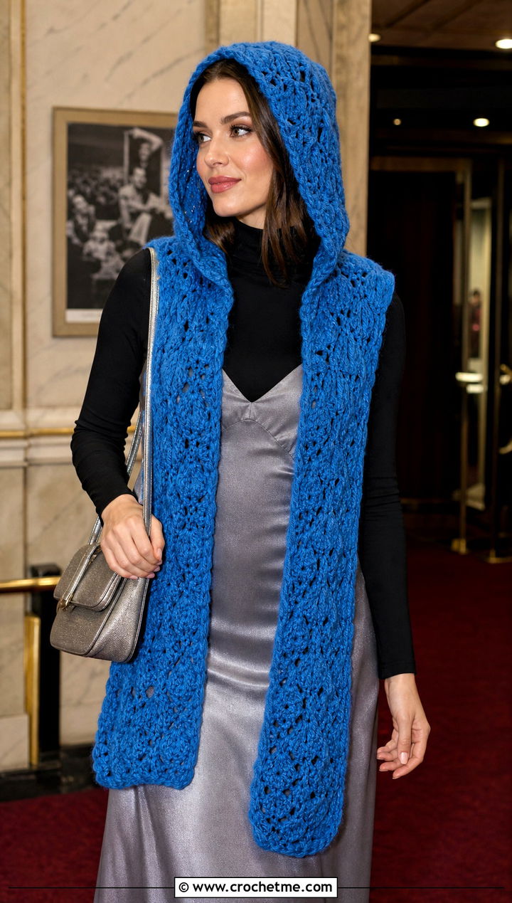 Woodland Hooded Crochet Scarf With Slip Dress And Boots - 15 Woodland Hooded Crochet Scarf outfit ideas