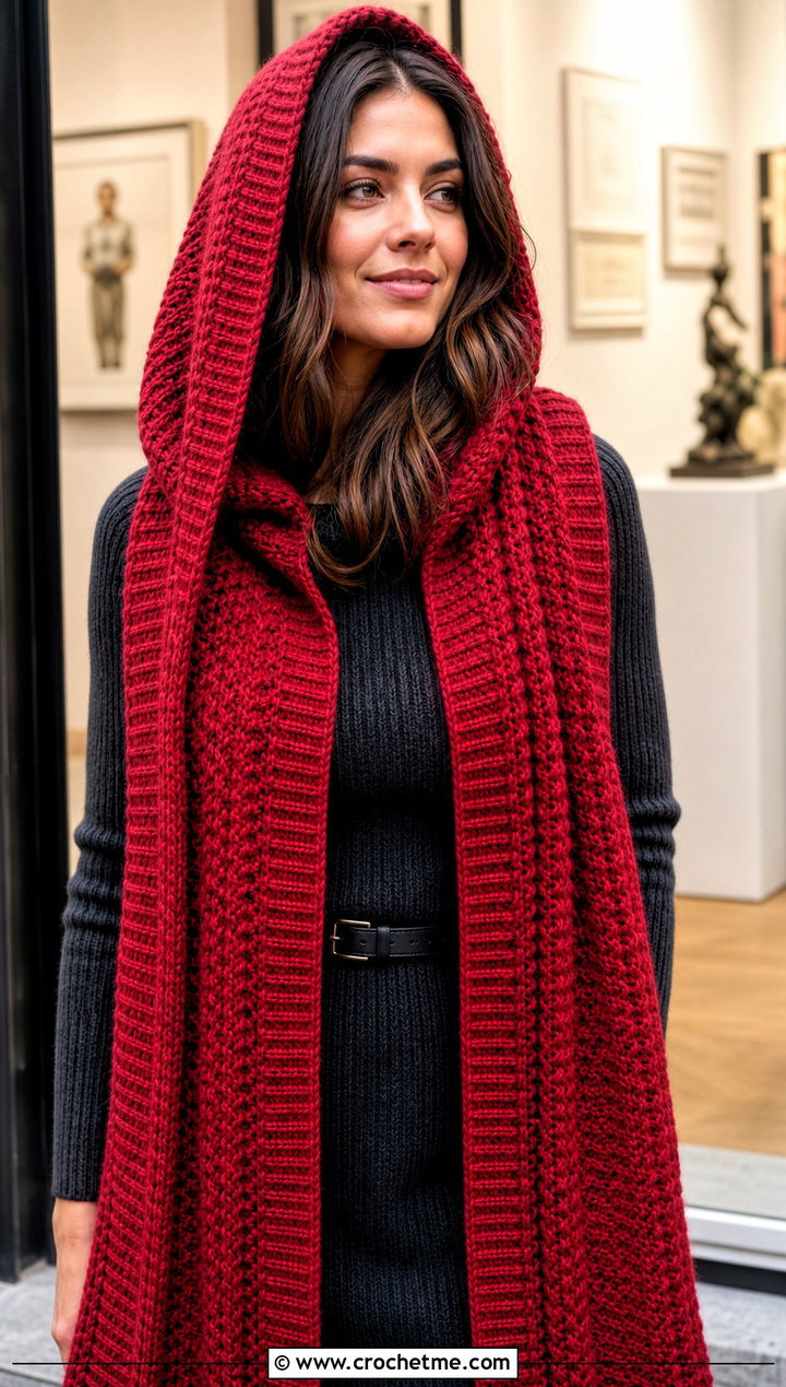 Woodland Hooded Crochet Scarf With Sweater Dress - 15 Woodland Hooded Crochet Scarf outfit ideas