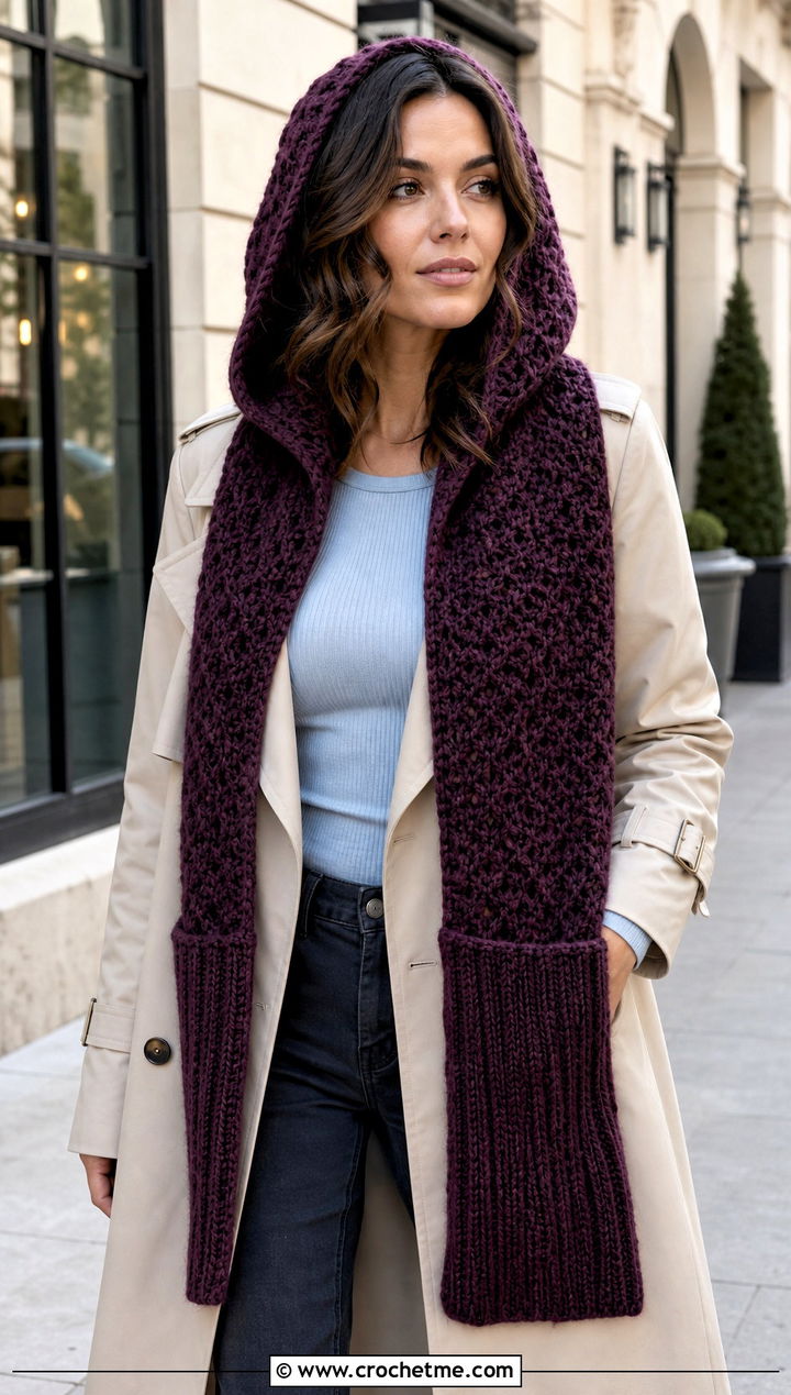 Woodland Hooded Crochet Scarf With Trench Coat - 15 Woodland Hooded Crochet Scarf outfit ideas