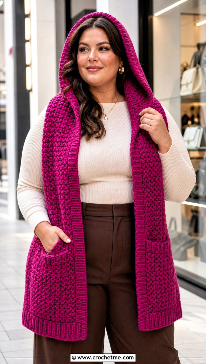 Woodland Hooded Crochet Scarf With Wide Leg Trousers - 15 Woodland Hooded Crochet Scarf outfit ideas