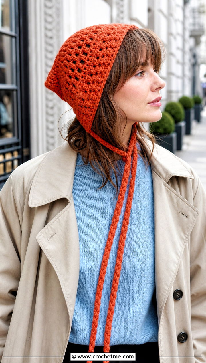 Woodland Pixie Crochet Bonnet With Trench Coat and Loafers - 20 Pointed Crochet Hat outfit ideas