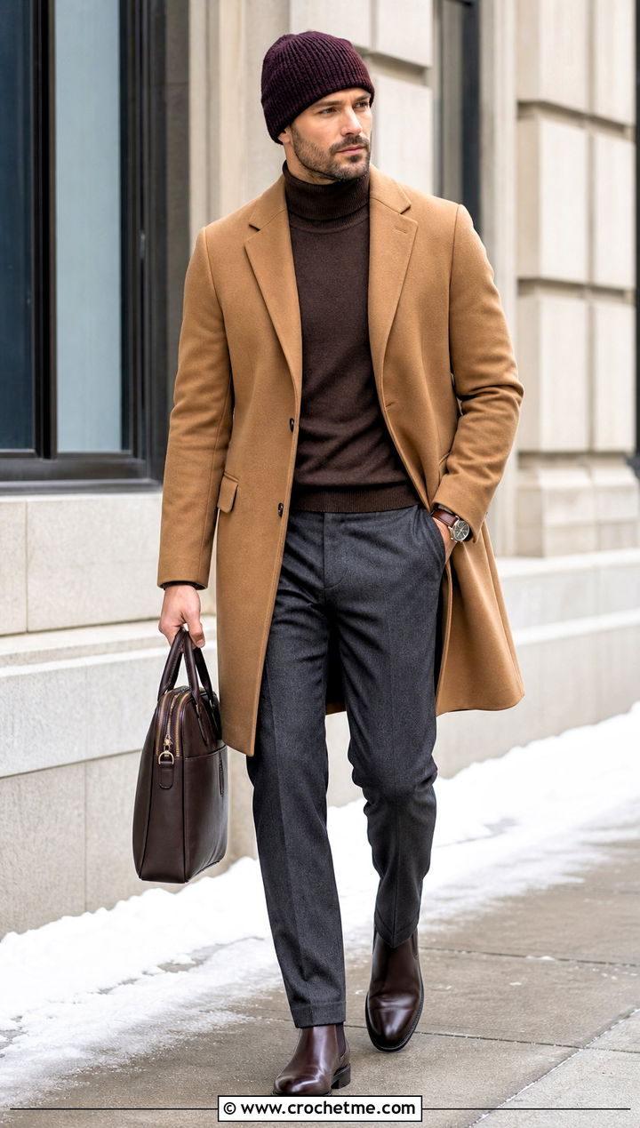 Wool Blend Crochet Beanie With Turtleneck Outfit - 35 Men Crochet Beanie outfit ideas
