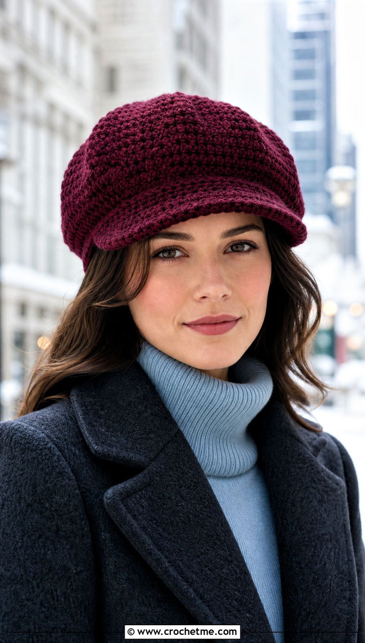 Wool Blend Gatsby Crochet Hat With Long Coat And Knee Boots - 15 Gatsby Crochet Hat outfit ideas