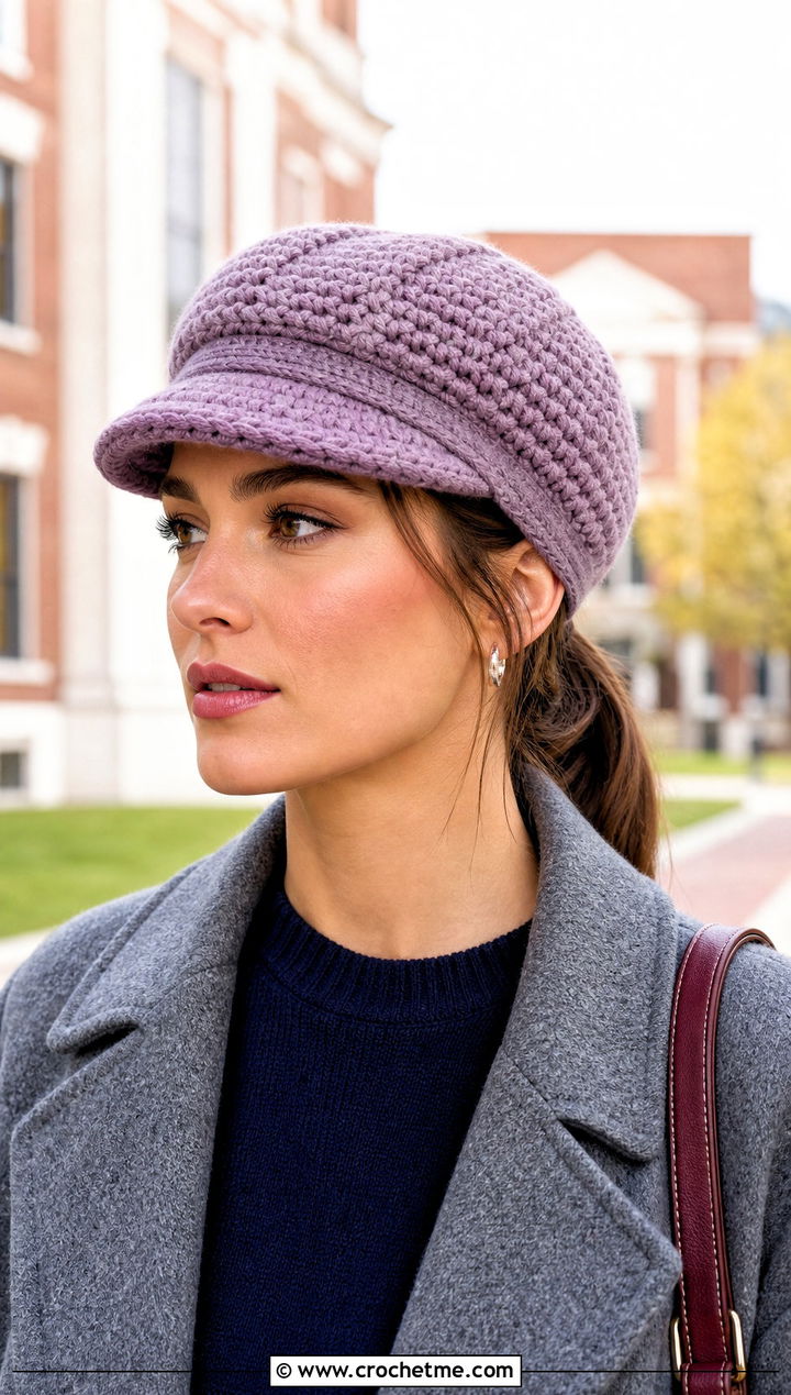 Wool Crochet Baker Boy Cap With Sweater And Skirt - 25 Wool Crochet Hat outfit ideas