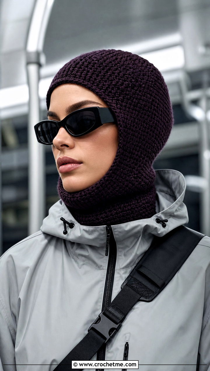 Wool Crochet Balaclava With Technical Jacket - 25 Wool Crochet Hat outfit ideas