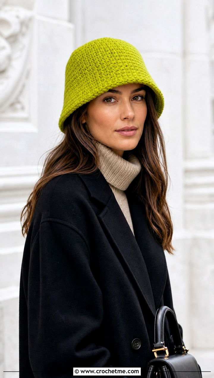 Wool Crochet Bucket Hat With Long Wool Coat - 25 Wool Crochet Hat outfit ideas