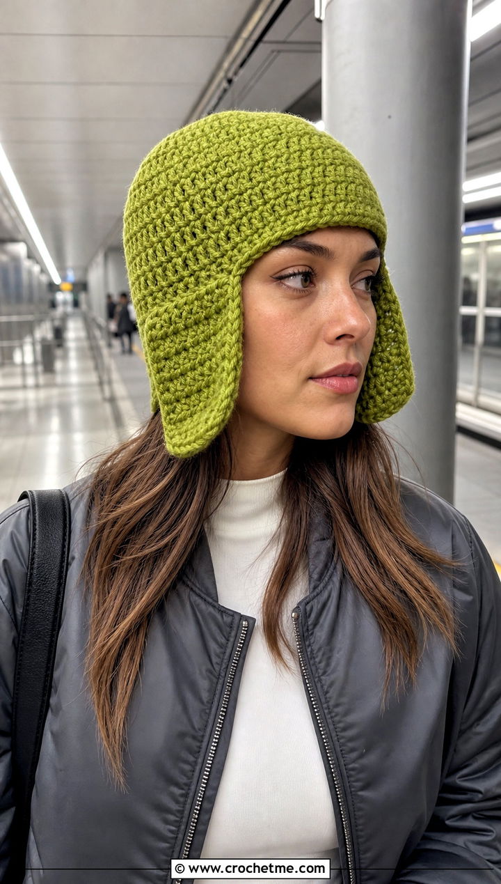 Wool Ease Crochet Aviator Hat With Bomber Jacket - 25 Wool Ease Crochet Hat outfit ideas
