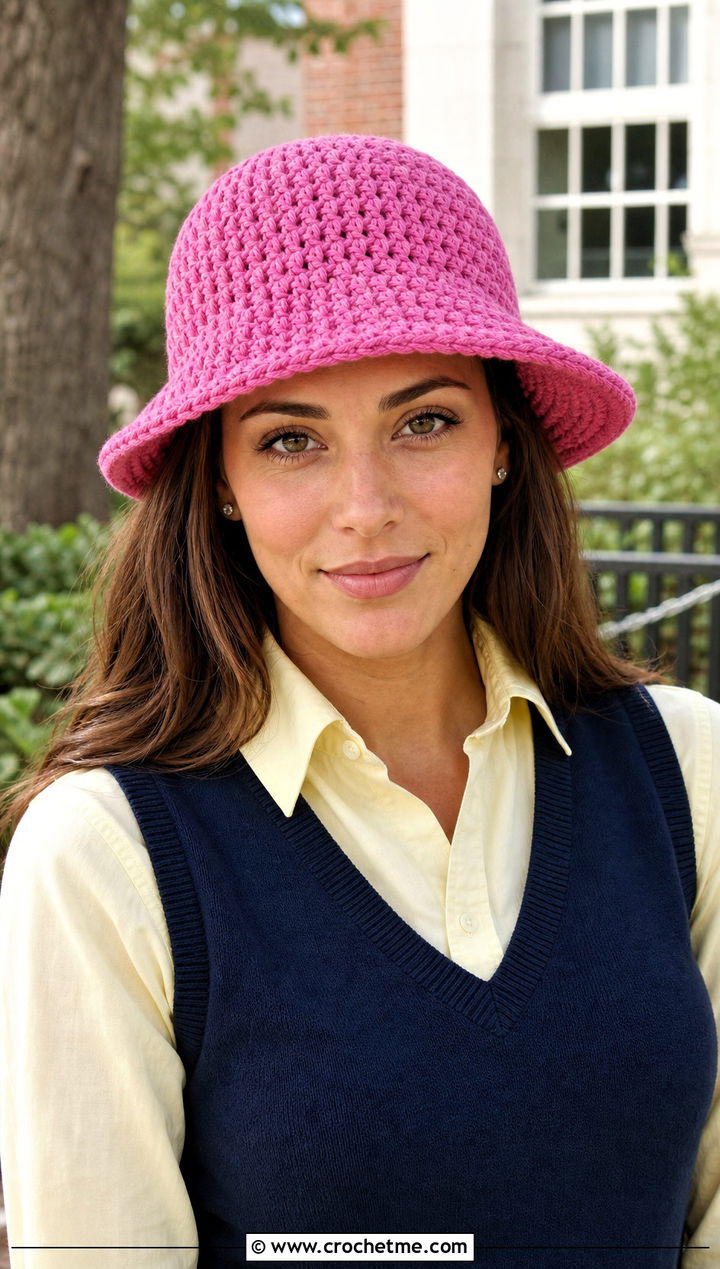 Wool Ease Crochet Bell Hat With Sweater Vest And Shirt - 25 Wool Ease Crochet Hat outfit ideas