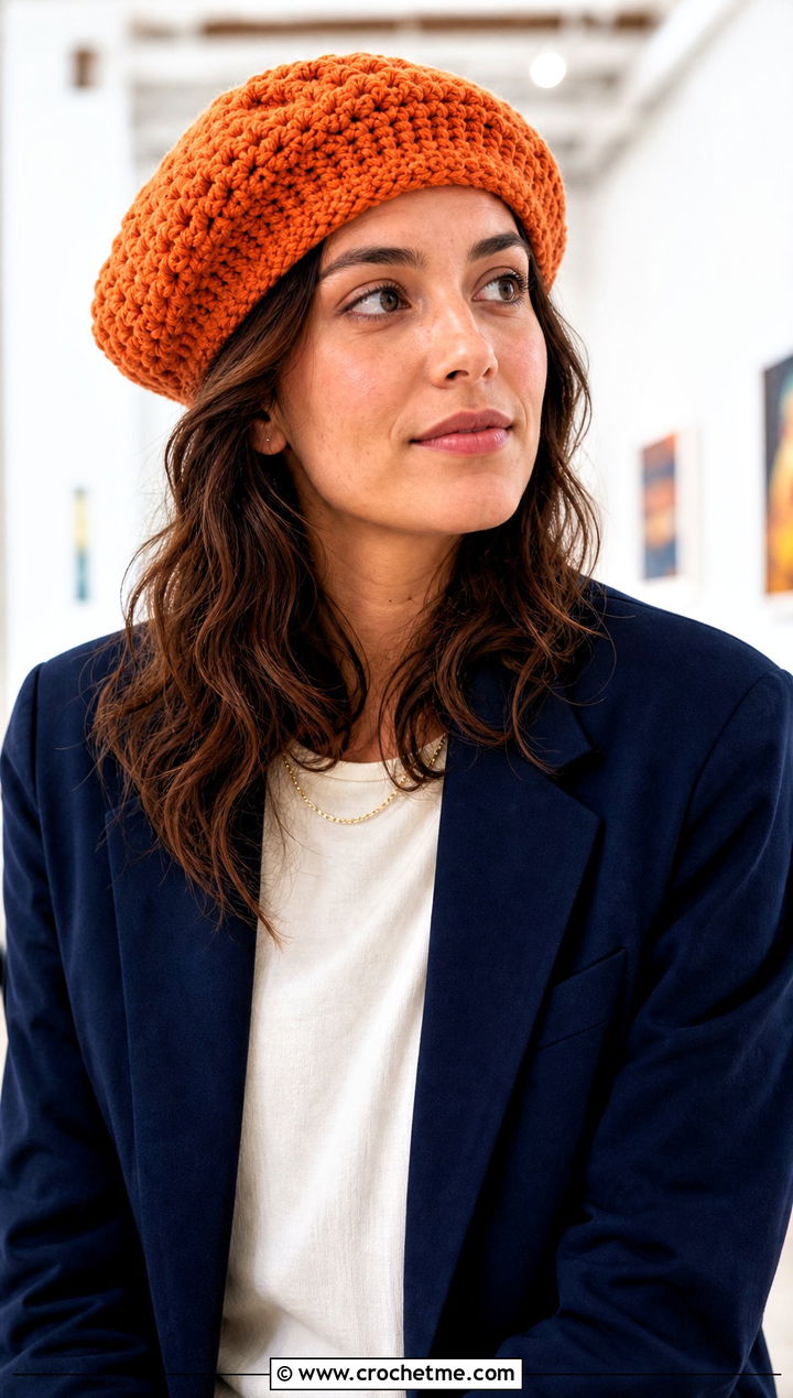 Wool Ease Crochet Beret With Blazer And Jeans - 25 Wool Ease Crochet Hat outfit ideas