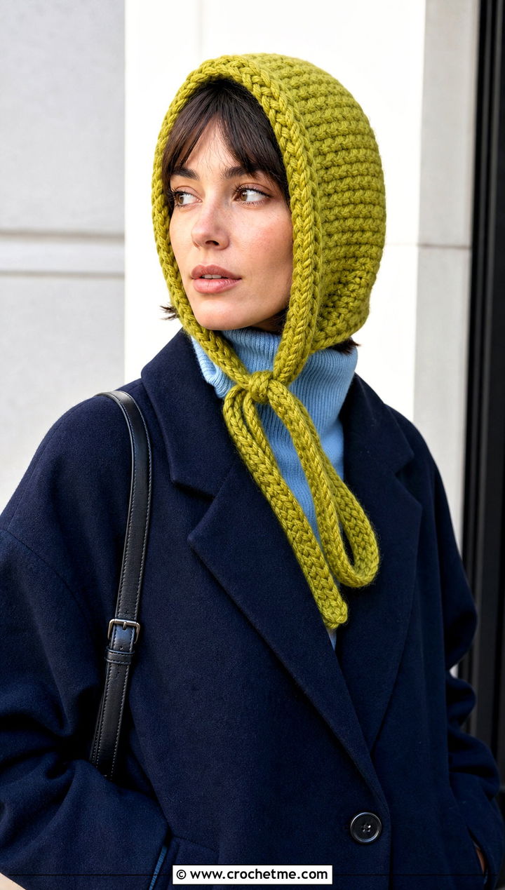 Wool Ease Crochet Bonnet Hat With Oversized Coat - 25 Wool Ease Crochet Hat outfit ideas