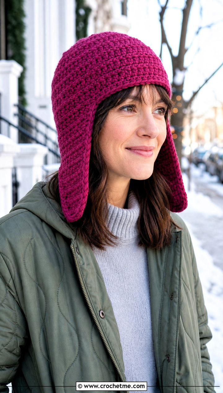 Wool Ease Crochet Trapper Hat With Quilted Coat - 25 Wool Ease Crochet Hat outfit ideas