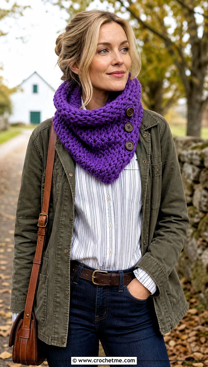 Wool Ease Thick And Quick Buttoned Cowl With Barn Jacket - 20 Wool Ease Thick And Quick Crochet Cowl outfit ideas