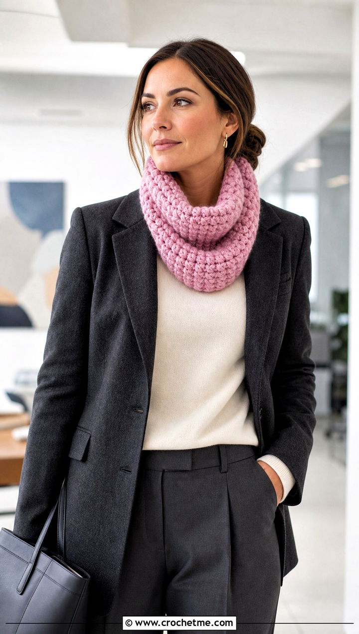 Wool Ease Thick And Quick Funnel Cowl With Wool Blazer - 20 Wool Ease Thick And Quick Crochet Cowl outfit ideas