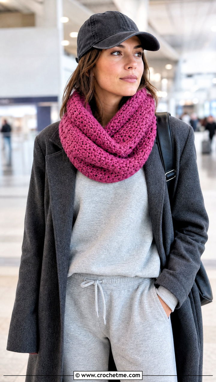 Wool Ease Thick And Quick Mobius Cowl With Sweatsuit - 20 Wool Ease Thick And Quick Crochet Cowl outfit ideas