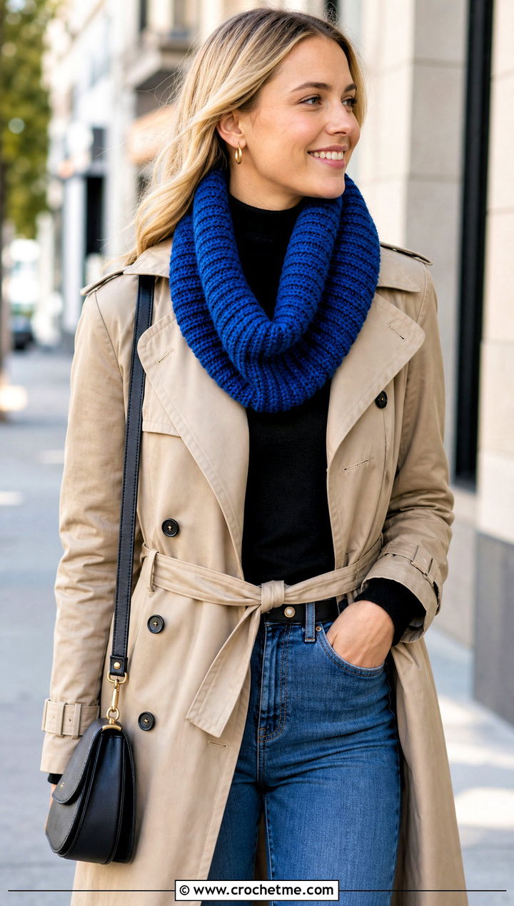 Wool Ease Thick And Quick Ribbed Cowl With Trench Coat - 20 Wool Ease Thick And Quick Crochet Cowl outfit ideas
