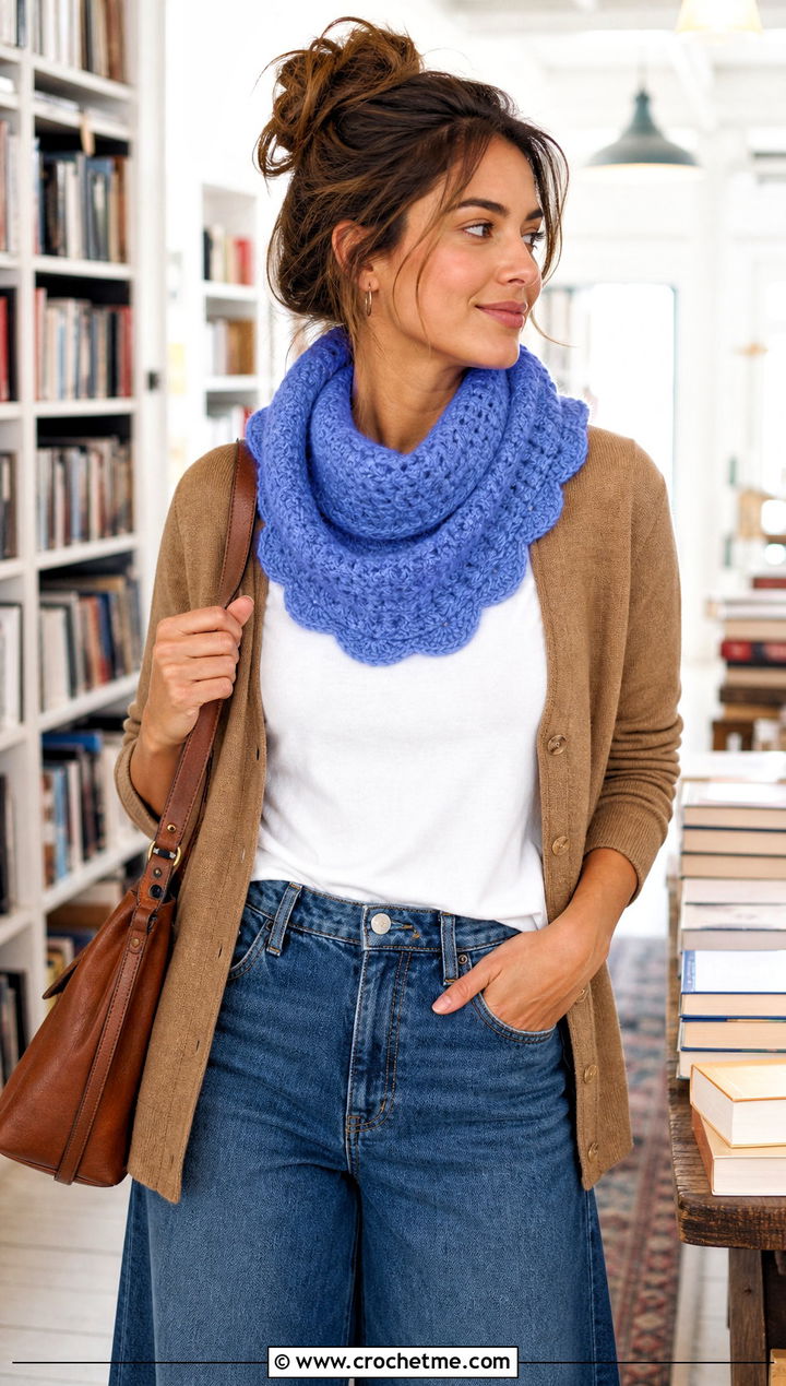 Wool Ease Thick And Quick Scalloped Cowl With Cardigan - 20 Wool Ease Thick And Quick Crochet Cowl outfit ideas