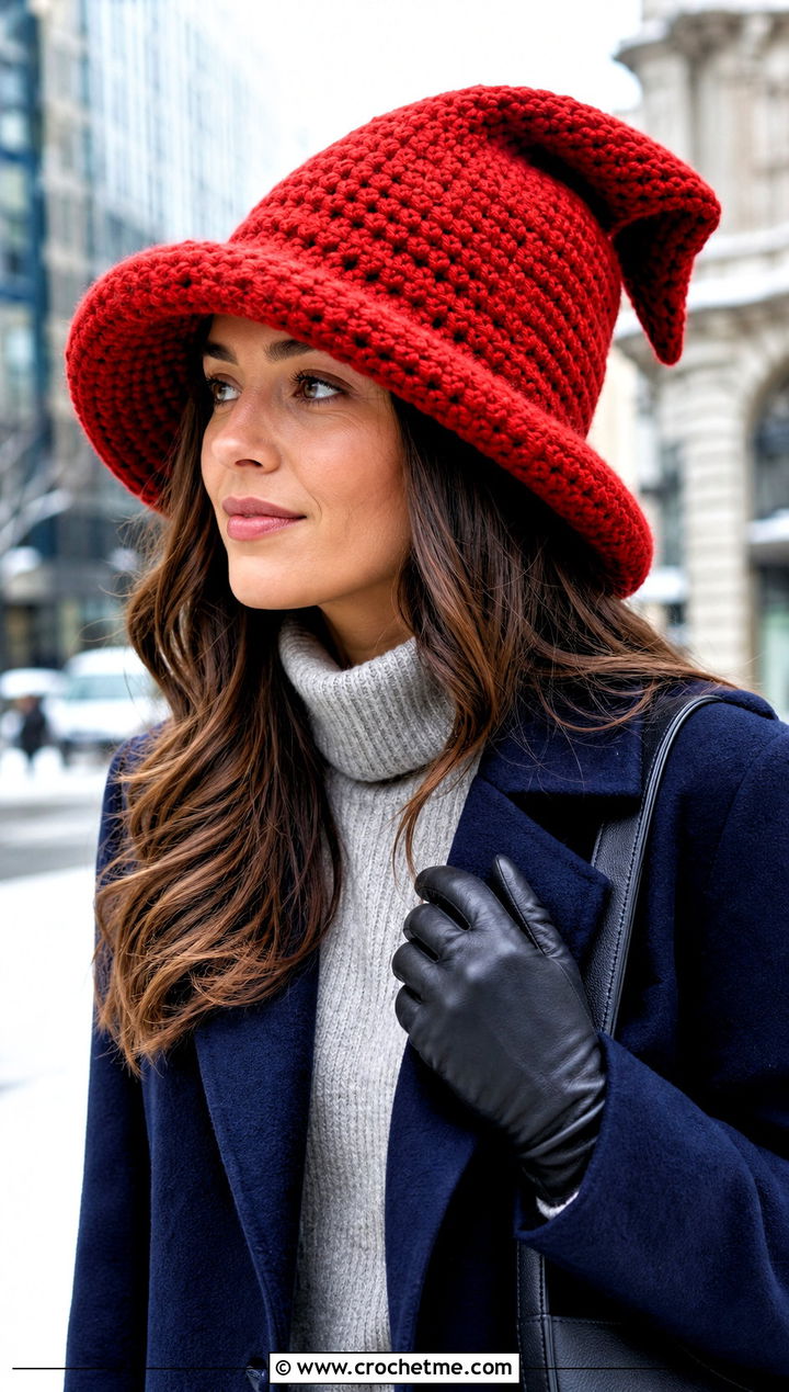 Wool Slouchy Crochet Witch Hat With Long Coat - 30 slouchy crochet witch hat outfit ideas