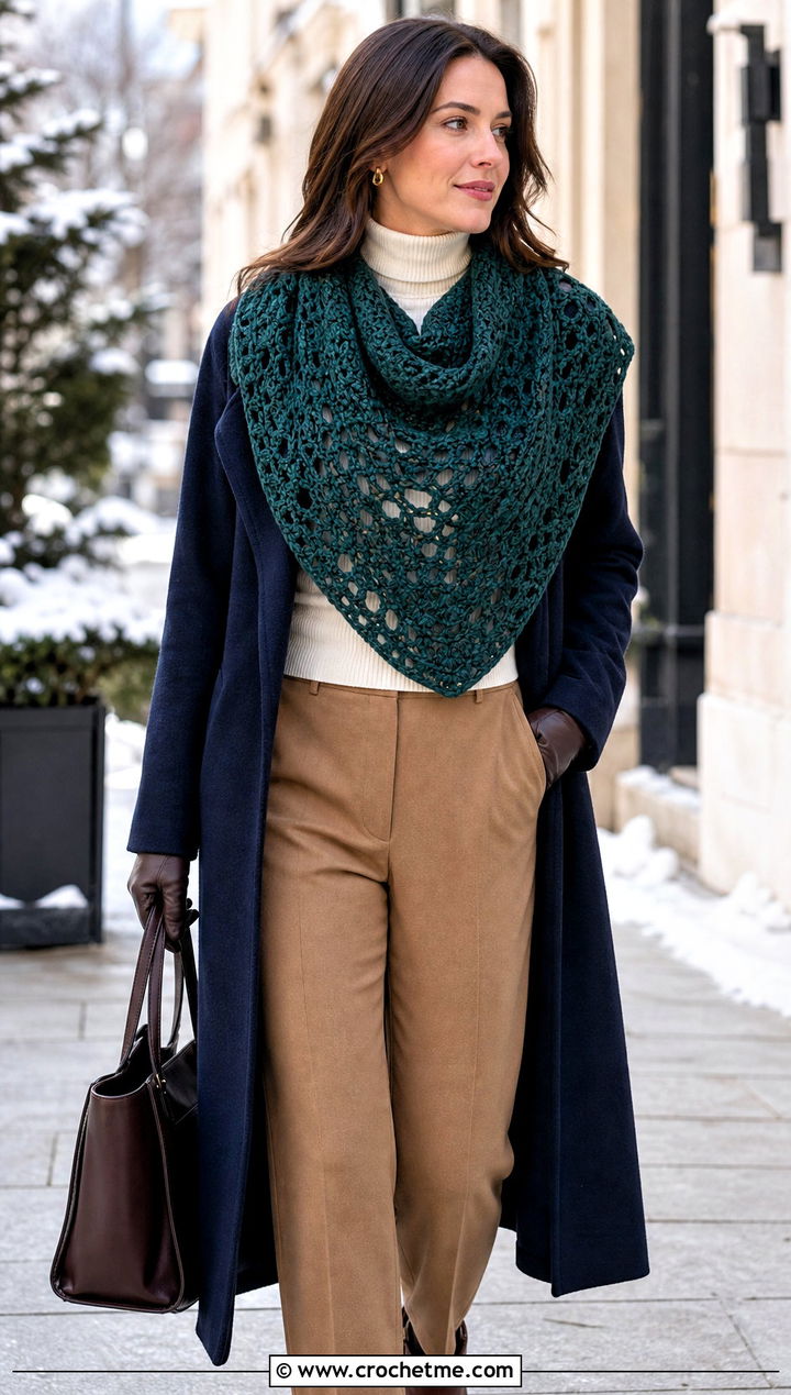 Wool Spiderweb Crochet Shawl With Wool Coat - 30 spiderweb crochet shawl outfit ideas