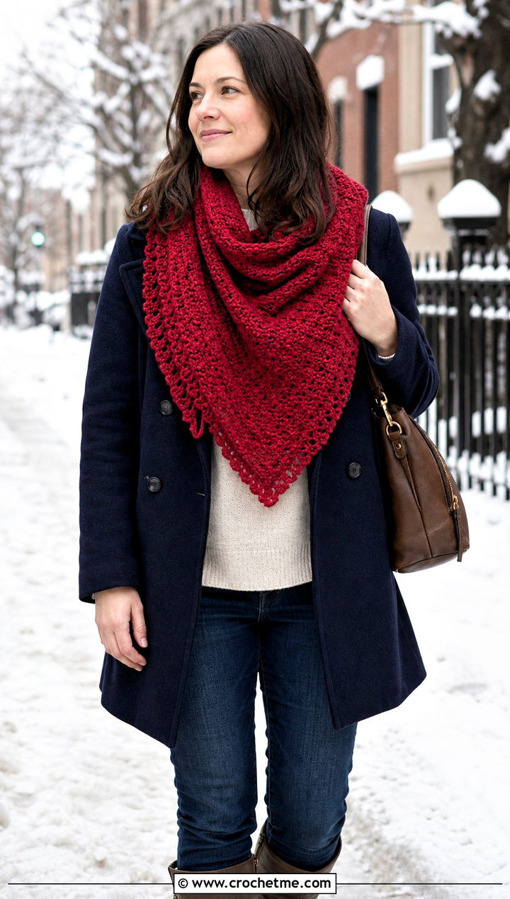 Wool Virus Shawl With Peacoat - 35 crochet virus shawl outfit ideas