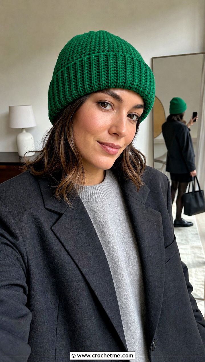Worsted Weight Folded Brim Crochet Beanie With Blazer And Shorts - 25 Worsted Weight Crochet Beanie outfit ideas