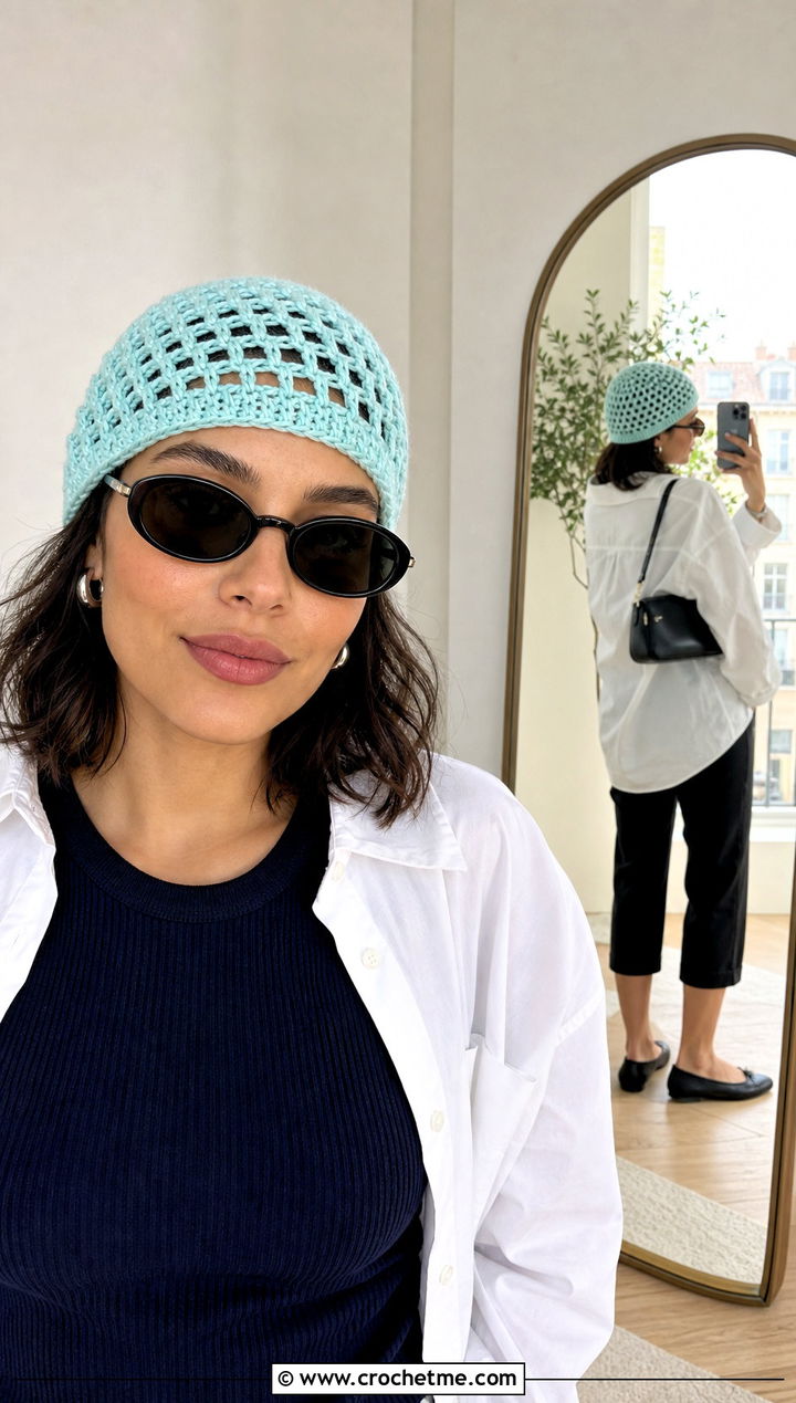 Worsted Weight Openwork Crochet Beanie With Capris - 25 Worsted Weight Crochet Beanie outfit ideas